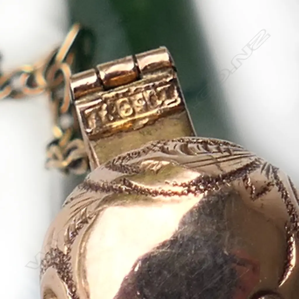 A 19thC Thomson & Smith (Christchurch) 9ct gold and pounamu cornucopia scent phial, Image 1++